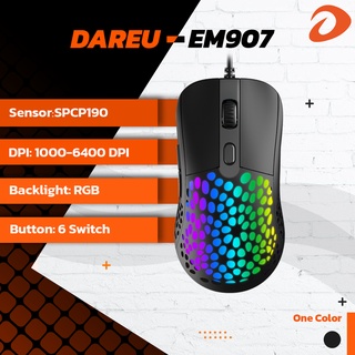 Dareu EM907 เกมมิ่งเม้าส์  Gaming Mouse 1000-6400 DPI เม้ามีไฟ RGB