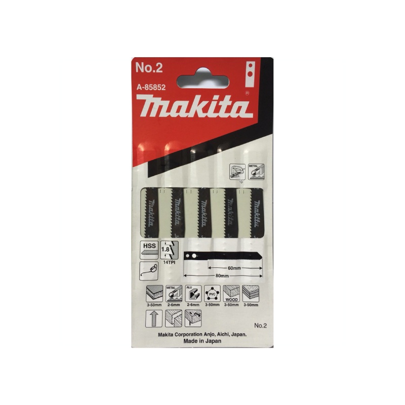 MAKITA A-85852 : ใบเลื่อยจิ๊กซอ NO.2 (5 ใบ/แผง)