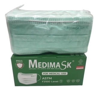 แมส3ชั้น ป้องกันเชื้อโรค เกรดการแพทย์ Medimask กล่องละ50 ชิ้น