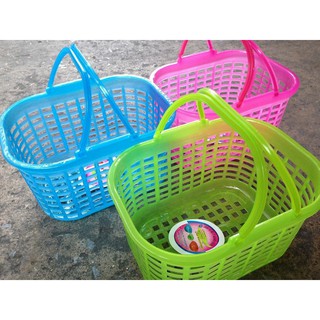 [ขายส่ง12ใบ] ตะกร้าเล็กหูหิ้ว สีหวาน (23*17*13.5 cm) คละสี