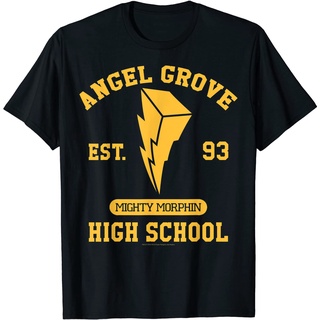 เสื้อยืด พิมพ์ลายโลโก้ Power Rangers Angel Grove High School สีเหลือง สําหรับผู้ใหญ่Size S-5XL