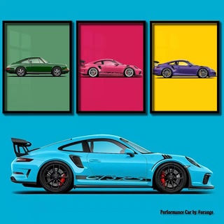 [ภาพวาดแขวนรถ] โปสเตอร์ภาพวาดรถยนต์ Porsche series 911GT 2 3 เรียบง่าย สําหรับตกแต่งห้อง