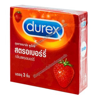 ถุงยางอนามัย Durex Strawberry ดูเร็กซ์ สตรอเบอร์รี่ 1 กล่อง (3 ชิ้น)