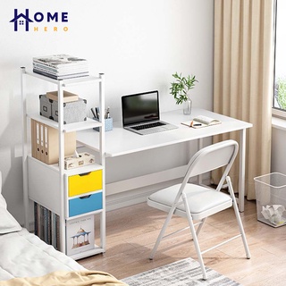 HomeHero โต๊ะทำงานไม้ พร้อมชั้นวาง 4ชั้น2ลิ้นชัก โครงเหล็ก 120.5x30x109cm โต๊ะคอม โต๊ะทำงาน