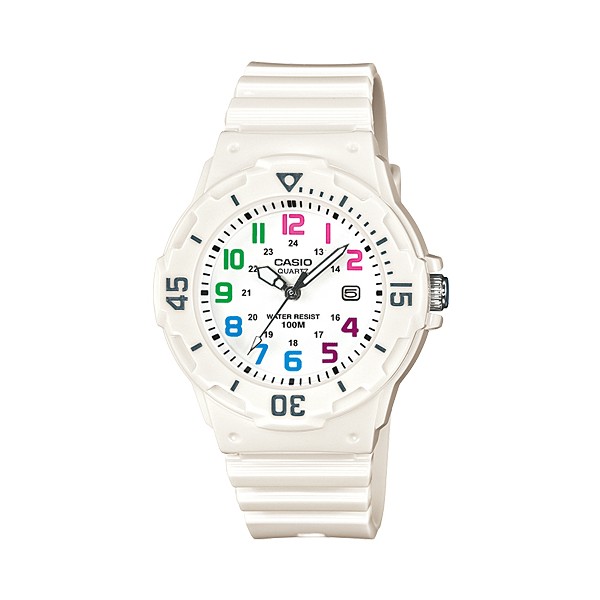 Casio นาฬิกาข้อมือผู้หญิง สีขาว สายเรซิ่น รุ่น LRW-200H,LRW-200H-7B,LRW-200H-7BVDF