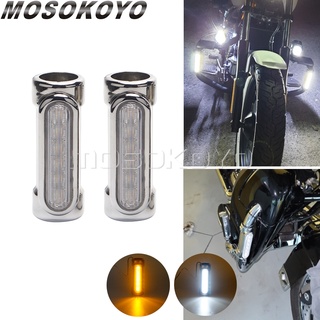 MD-Chrome รถจักรยานยนต์ทางหลวงบาร์ Switchback ขับรถไฟสีขาวสีเหลืองอำพัน LED 1.25 บาร์ผิดพลาดสำหรับ Yamaha Harley Touri