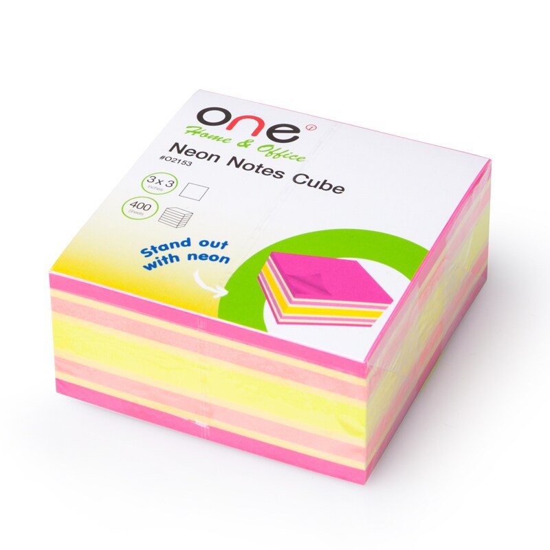กระดาษโน้ต 3"x3" สีสะท้อนแสง (แพ็ค400แผ่น) ONE O2153 3 "x3" sticky note paper (400 sheets pack) ONE 