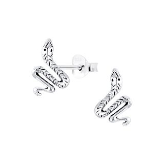 SILVER THAI Snake stud earrings oxidized silverเครื่องประดับเงินแท้925ต่างหูรูปงูลงดำ