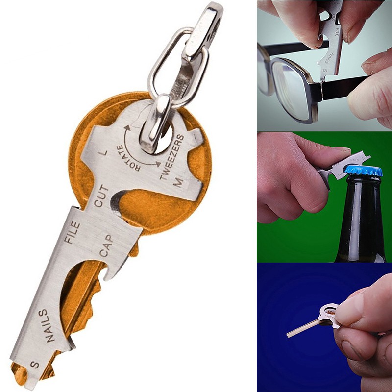 8 in 1 Mini Multi-Function แบบพกพากระเป๋า e Gadget หัวเข็มขัดสแตนเลส Multi-Purpose Combination Tool 