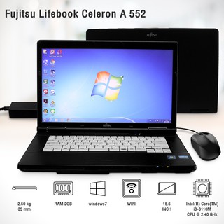 โน้ตบุ๊ค โน๊ตบุ๊คพกพา Notebook Fujitsu Lifebook Celeron A552 1.80 GHz หน้าจอ 15.6" สภาพดี พกพาง่าย KJR