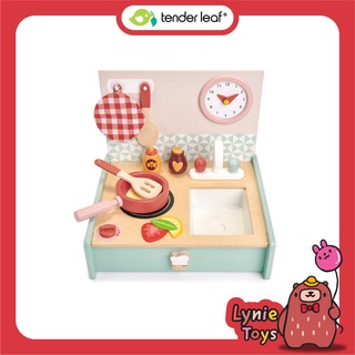 Tender Leaf Toys ของเล่นไม้ ชุดครัวเด็ก ของเล่นบทบาทสมมติ ชุดครัวพกพาหรรษา Kitchenette