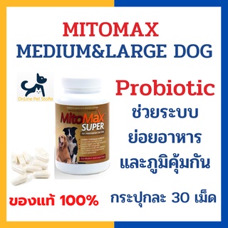 [30 เม็ด] หมด 8/24 +ช่วยระบบย่อย+ Mitomax Super Premium Probiotic Med&amp;Large dog สุนัขกลาง-ใหญ่ ช่วยย่อยอาหาร ภูมิคุ้มกัน