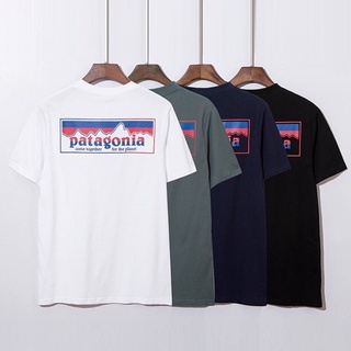 Patagonia ใหม่ เสื้อยืดคอกลม แขนสั้น พิมพ์ลายภูเขา สีฟ้า และสีแดง สําหรับผู้ชาย และผู้หญิง