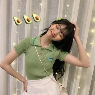 DODO เสื้อโปโลน่ารักอะโวคาโดกรีนแจ็คเก็ตผู้หญิงคลื่นลูกใหม่ของเกาหลีผอมผอมแขนสั้นนักเรียน 4963#