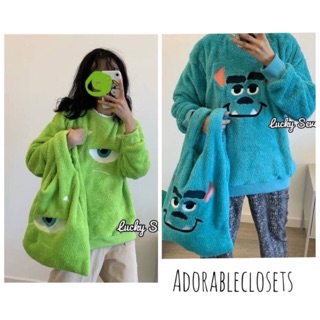 ชุดsetกันหนาว สเวตเตอร์ขนนุ่ม+กระเป๋า ลาย Monster University