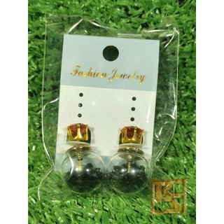 ต่างหู ต่างหูสตั๊ค Stud Earring ต่างหูแฟชั่น ต่างหูแก้ว คริสตัลสีดำ