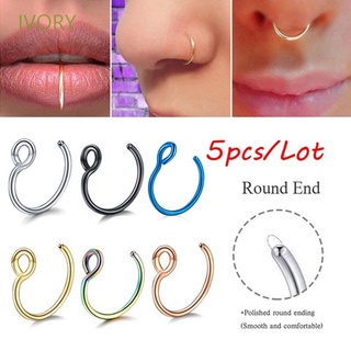 IVORY 6colors Faux Nose Ring Jewlery Tragus Earrings Nose Ring Women Gift Men Jewelry 5pcs/Lot Simple Fake Piercings/Multicolor