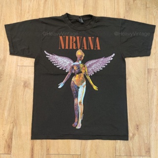 เสื้อยืดผ้าฝ้าย NIRVANA IN UTERO 1993 เสื้อวง เสื้อทัวร์ เสื้อวงเนอร์วาน่าปีกนางฟ้า