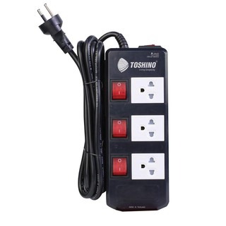 รางปลั๊ก 3 ช่อง สีดำ (มอก.) โตชิโน TIS315-5M 3-outlet power strip, black (TIS) Toshino TIS315-5M