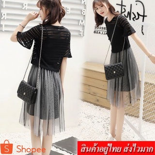 VEGA-2022 ชุดเดรสผู้หญิง ผ้ายืด (สีดำ) รุ่น 8596