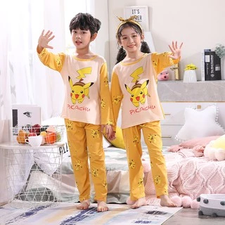 ขายร้อนเด็กชุดนอน baju Kawaii Pokemon การ์ตูนชาย Nightsuit แขนยาวรอบคอเด็กชุดนอน baju bidur lelaki