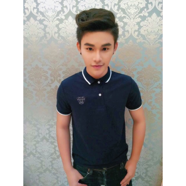 Minimal Polo สีกรมเข้ม ปกทอลายริ้ว2เส้น #3