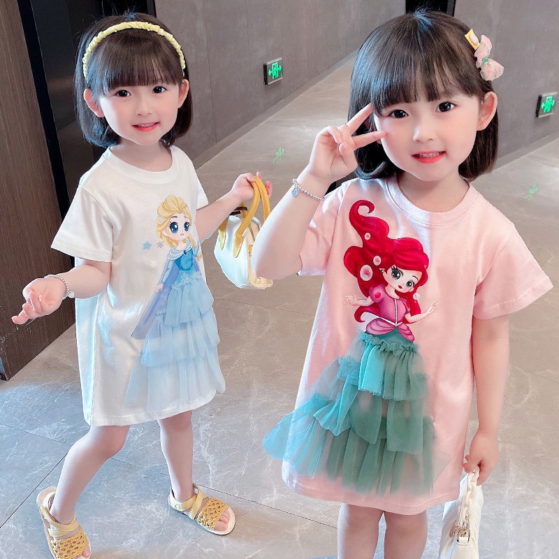 PRINCESS KESLI ชุดเดรสแขนสั้นเด็กผู้หญิง เจ้าหญิง Esha เสื้อผ้าเด็กผู้หญิง 1-9 ปี