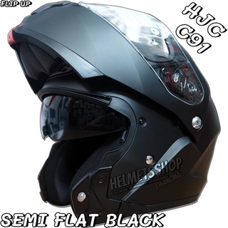 HJC C91 SEMI FLAT BLACK [ ยกคาง ] [ แว่น 2 ชั้น ] [ ถอดซักได้ ] [ มีช่องเว้า ]