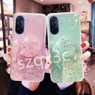 เคสโทรศัพท์ Huawei Nova Y70 /Nova 9 /Nova 9 SE /Nova 8i /Nova 8 /Huawei P50 /Huawei P50 Pro Phone Case With Fold Stand Holder Soft Back Cover Bling Glitter Star Transparent Smartphone Casing เคส Huawei Nova9 9SE NovaY70