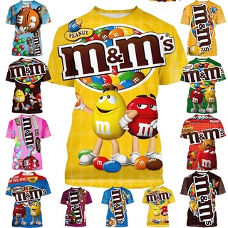 M&amp;ms เสื้อยืดลําลอง แขนสั้น พิมพ์ลายถั่วช็อกโกแลต 3D แฟชั่นสําหรับเด็ก