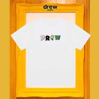 Drew ANGLES เสื้อยืดแขนสั้น พิมพ์ลายตัวอักษรหน้ายิ้ม สามมิติ ทรงหลวม สําหรับผู้ชาย และผู้หญิง