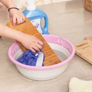 BACK2LIFEK Washboard ซักมือที่เป็นมิตรกับสิ่งแวดล้อม ไม้ไผ่กันลื่น กระดานซักผ้าที่ทนทานแบบพกพา