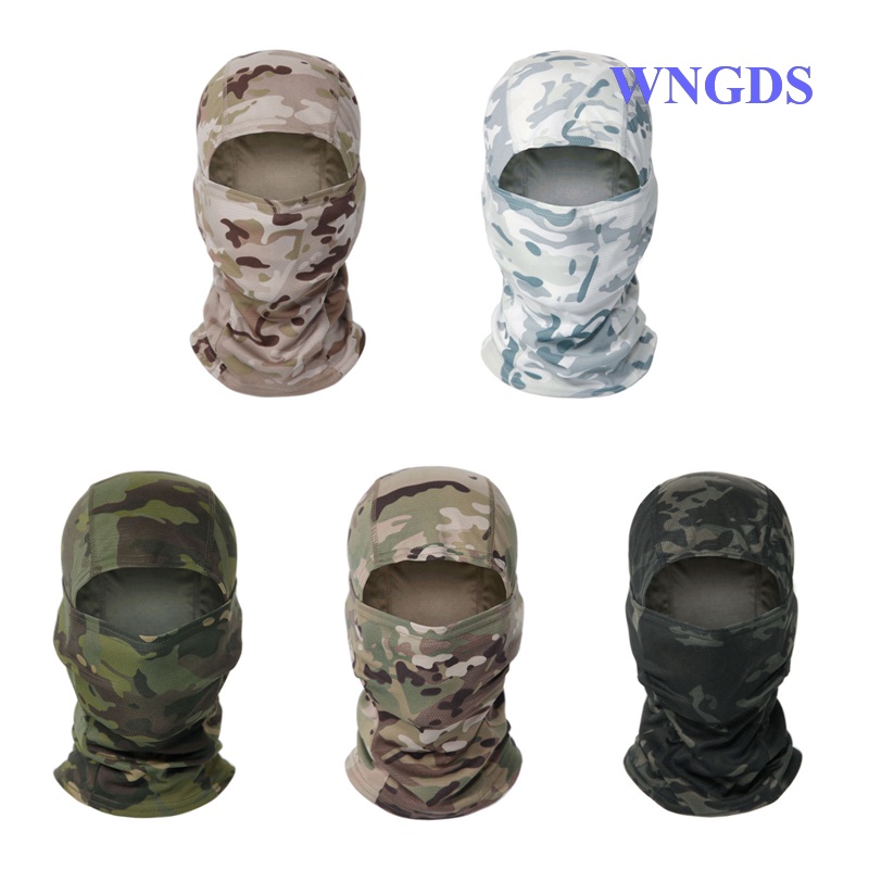Wngds ผู้ชาย ลายพราง ไหมพรม เต็มหน้า ผ้าพันคอ หน้ากากเดินป่า ขี่จักรยาน ล่าสัตว์ ทหาร จักรยาน หัวปกคลุม Airsoft หมวก