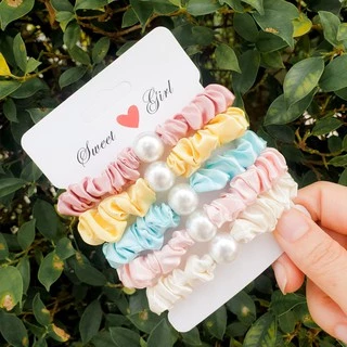 ยางรัดผมผ้าไหมซาติน 6 ชิ้น 6 สี 6BANDCOLOR ใน 1 แพ็คคุ้มสุดๆ!!!