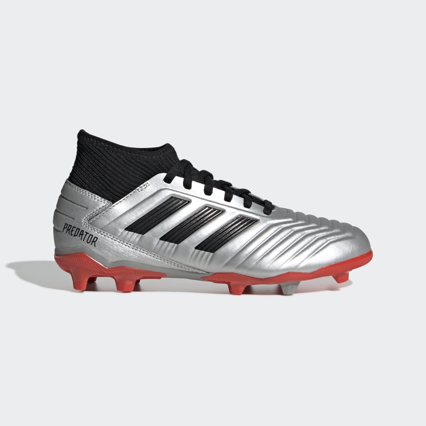 Adidas รองเท้าฟุตบอลเด็ก / สตั๊ดเด็ก Predator 19.3 FG Junior | Silver Metallic/Core Black/Hi-Res Red ( G25795 )