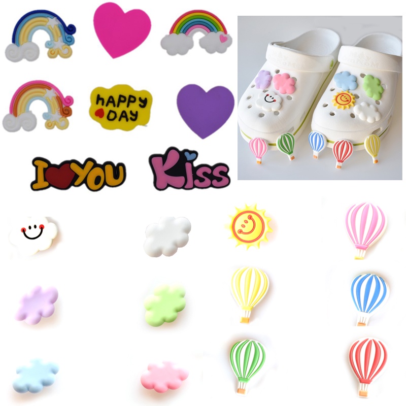 กระดุมลูกโป่ง รูปการ์ตูนสายรุ้ง สีสันสดใส สําหรับตกแต่งรองเท้า Croc Jibz Pins