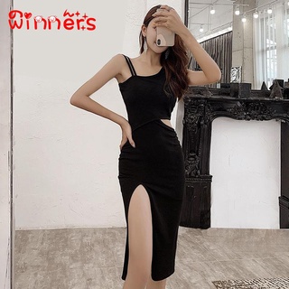 Sexy Fashion Temperament Slim Waist Split Bodycon Dress Ladies All-match Bottoming Dress