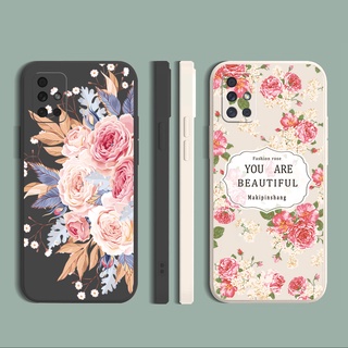 เคสโทรศัพท์ ซิลิโคนนิ่ม ขอบตรง ลายดอกกุหลาบ แฟชั่น สําหรับ Samsung A31 A32 4G A52 A72 5G A11 A51 A71 A21S A02S A20S