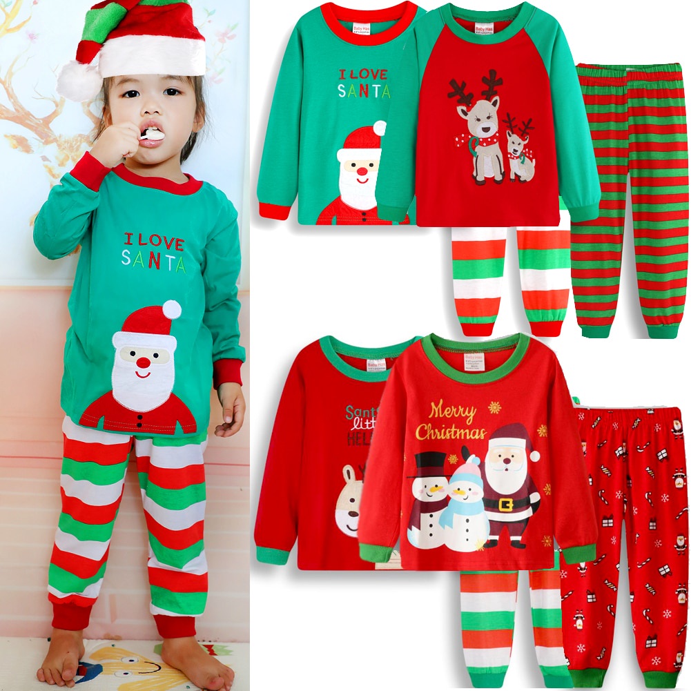 2-8y เด็ก Xmas ชุดนอนเด็ก Mickey Pijama เด็กคริสต์มาสชุดนอนชุดเด็กวัยหัดเดินชุดนอนเด็กชุดนอนผ้าฝ้าย