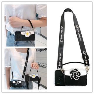 HUAWEI เคสโทรศัพท์พร้อมกระเป๋าใส่การ์ดแบบคล้องเชือก HUAWEI Mate20 Mate20pro Nova3 P40 P40pro Y62018 Honor30S Honor9A Y6prime2018 Honor8XMAX Y7P P40liteE HonorV30/V30pro Chrysanthemum Camellia Card Case with Lanyard Phone Case