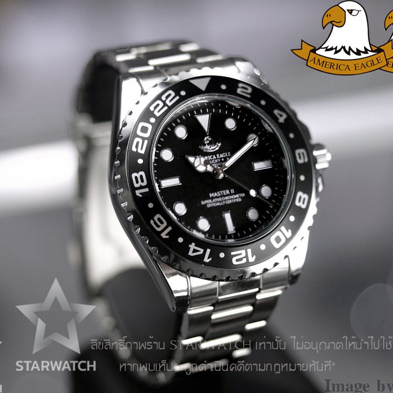 ❈▽AMERICA EAGLE นาฬิกาข้อมือผู้ชาย สายสแตนเลส รุ่น AE8007G – SILVER/BLACK/BLACK