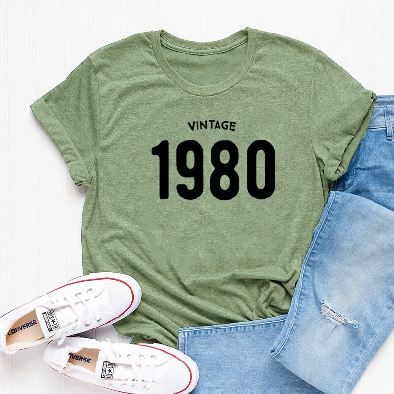 เสื้อยืดแขนสั้น ผ้าฝ้าย พิมพ์ลายกราฟฟิค 1980 Birthday Party 41th สไตล์วินเทจ สําหรับผู้หญิง