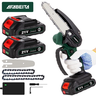 Afabeita เลื่อยโซ่ไร้สาย 4/6 นิ้ว เลื่อยตัดกิ่งไฟฟ้า 2ก้อน 21Vแบตเตอรี่ 1000W เลื่อยไฟฟ้า