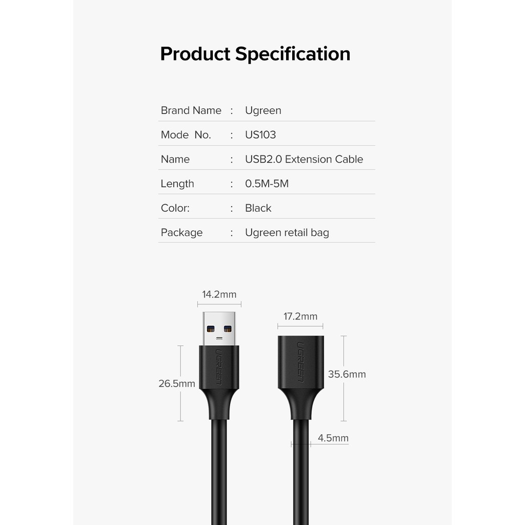 UGREEN USB Extension Cable USB 2.0 Male to Female Data รูปที่ 8