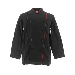 🔥แนะนำ!! เอโร่ เสื้อกุ๊กแขนยาวกระดุมดำ กุ๊นแดง Size S aro Chef Uniform C1882-1 Black/Red Size S