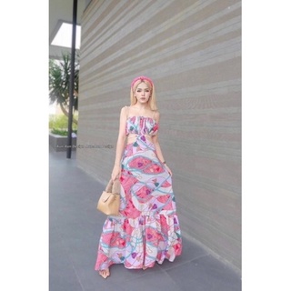 Pearlly dress เดรสสายเดี่ยวไข่มุกเว้าเอวลายโซ่ Maxi dress