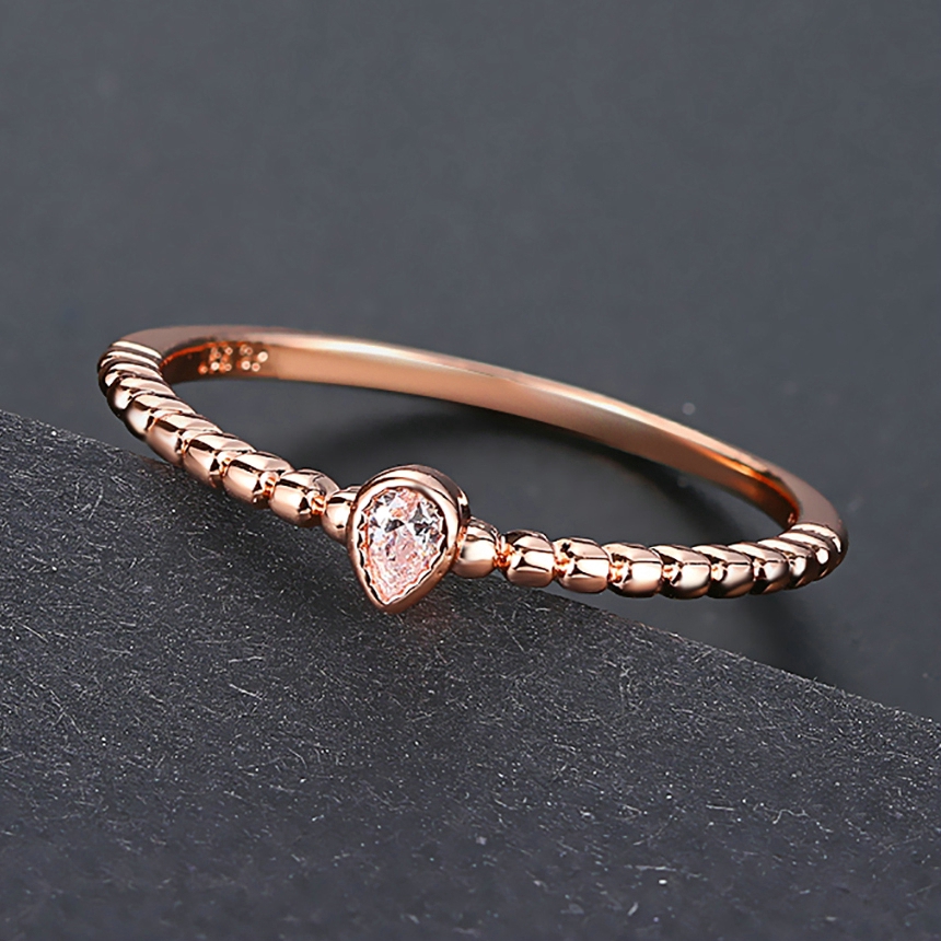 ZHOUYANG แหวนสำหรับผู้หญิงที่เรียบง่ายข้อเสนอบาง Cubic Zirconia น้ำหยด Rose Gold Sliver สีของขวัญเครื่องประดับแฟชั่น R421 R423