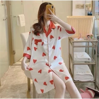 2266 พร้อมส่ง!! ชุดนอนกระโปรงแขน8ส่วน คอปกผ้าซาติน ใส่สบายน่ารักๆ ไม่ร้อนไม่เครืองผิด แถมผ้านิ่มราคาถูก