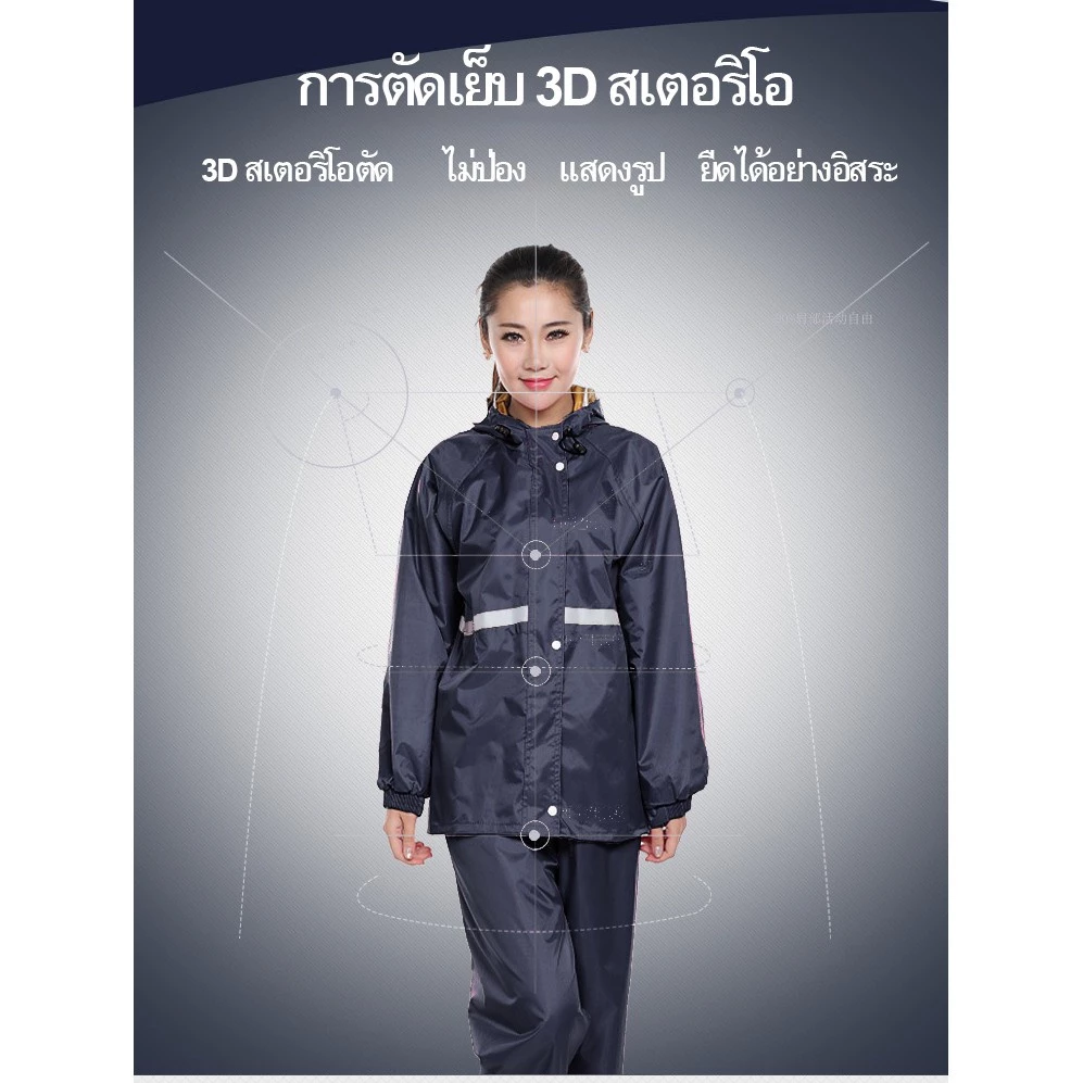 ชุดกันฝนสีดำ เสื้อและกางเกง มีที่กันหน้า thumbnail 5