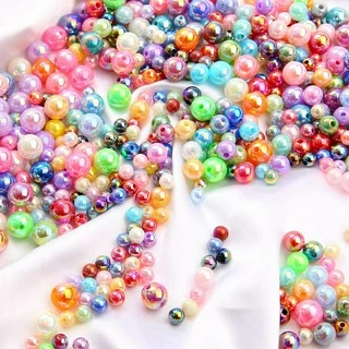 50-100 ชิ้นรอบ AB สีลูกปัดพลาสติกลูกปัดมุกหลวม Spacer ลูกปัดสําหรับ DIY ทําเครื่องประดับ